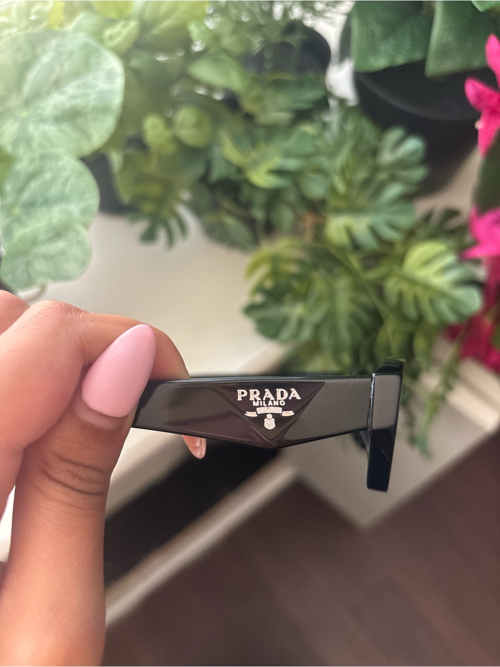 Prada Black Gloss Logo Sunglasses Temple Arm